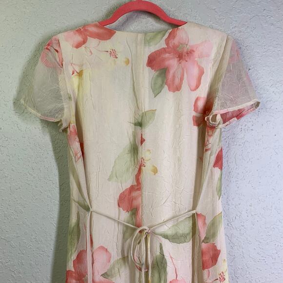 J.B.S. LTD Dress 6 Vintage 90's Y2K Scoop Neck Cap Sleeve Textured Floral Maxi - Picture 9 of 13